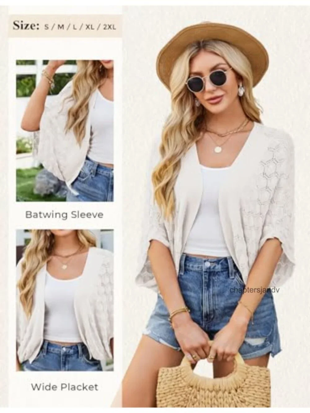 Women's Crochet Shrug Cropped Cardigan Batwing Sleeve Lightweight Summer Beach